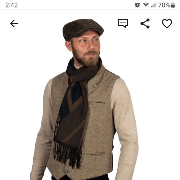 Milky Brown Herringbone Wool Flat Cap size Medium - Picture 3 of 9